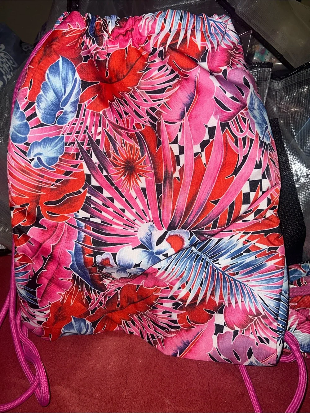 Nike Pink Tropical Drawstring Bag and Waist fanny Pack Set